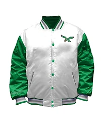 Mitchell Ness Women's White Philadelphia Eagles Throwback Plus Size Full-Snap Satin Jacket