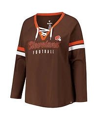 Fanatics Women's Brown Cleveland Browns Plus Won Done Lace-Up V-Neck Long Sleeve T-Shirt