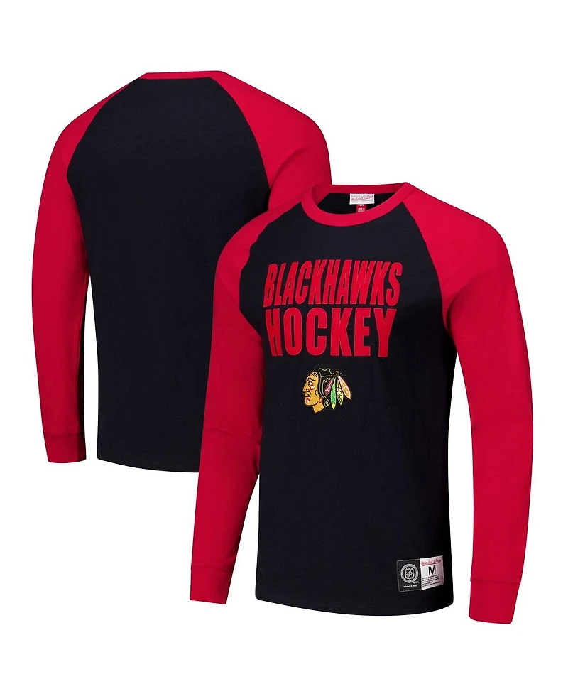 Mitchell Ness Men's Black, Red Chicago Blackhawks Legendary Slub Raglan Long Sleeve T-Shirt