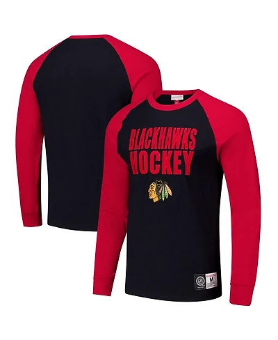 Mitchell Ness Men's Black, Red Chicago Blackhawks Legendary Slub Raglan Long Sleeve T-Shirt