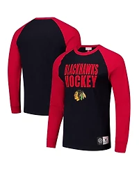 Mitchell Ness Men's Black, Red Chicago Blackhawks Legendary Slub Raglan Long Sleeve T-Shirt
