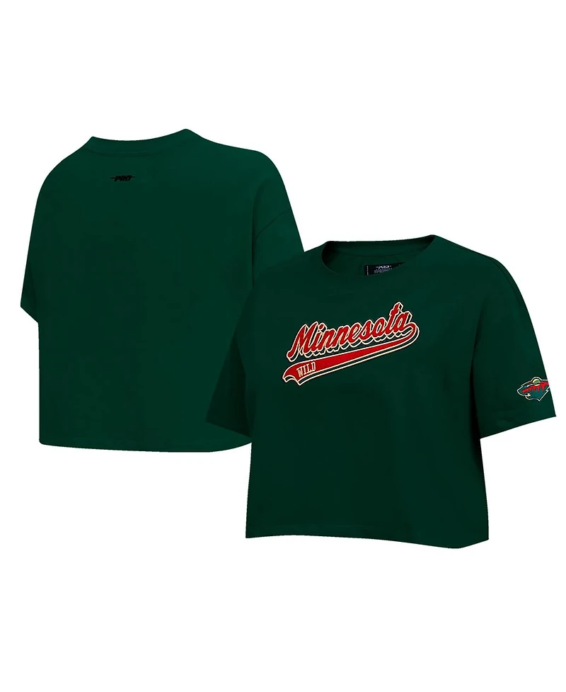Pro Standard Women's Green Minnesota Wild Boxy Script Tail Cropped T-Shirt