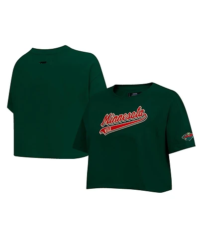Pro Standard Women's Green Minnesota Wild Boxy Script Tail Cropped T-Shirt