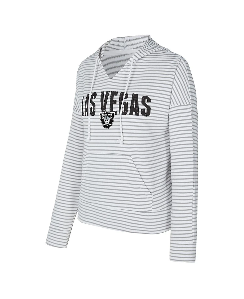 Concepts Sport Women's White/Gray Las Vegas Raiders Liftoff Striped V-Neck Hoodie