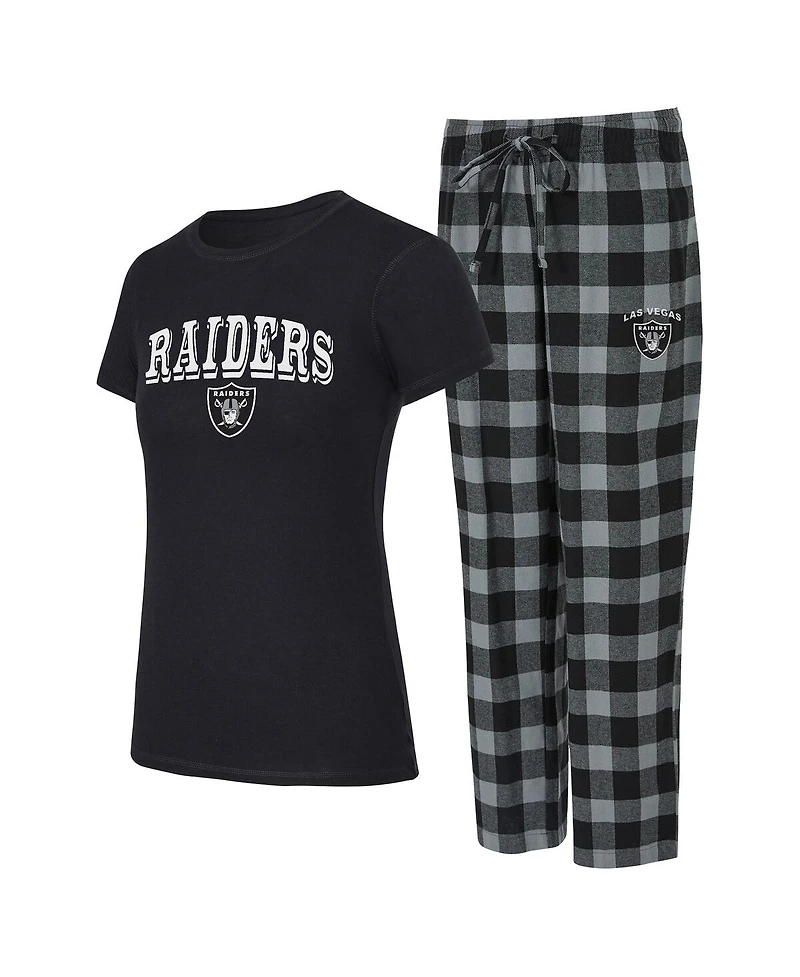 Concepts Sport Women's Black, Gray Las Vegas Raiders Avondale T-Shirt Pants Flannel Pj Set