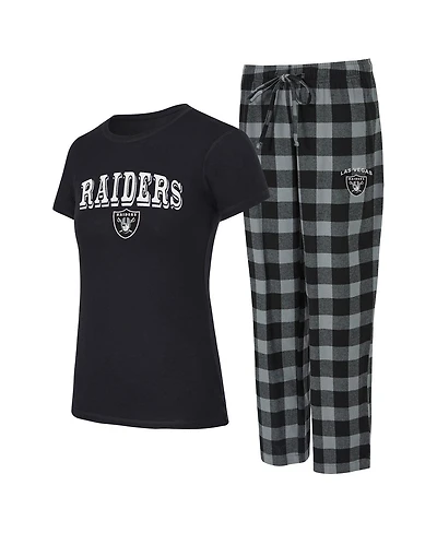 Concepts Sport Women's Black, Gray Las Vegas Raiders Avondale T-Shirt Pants Flannel Pj Set
