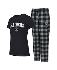 Concepts Sport Women's Black, Gray Las Vegas Raiders Avondale T-Shirt Pants Flannel Pj Set