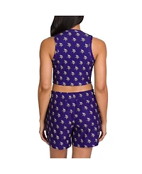 Concepts Sport Women's Minnesota Vikings Gauge Allover Print Cropped Tank Top Shorts Sleep Set