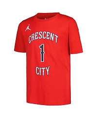Jordan Big Boys and Girls Zion Williamson Red New Orleans Pelicans Name Number Statement T-Shirt