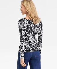 I.n.c. International Concepts Women's Printed Long-Sleeve Shirred-Front Top, Macy's Exclusive