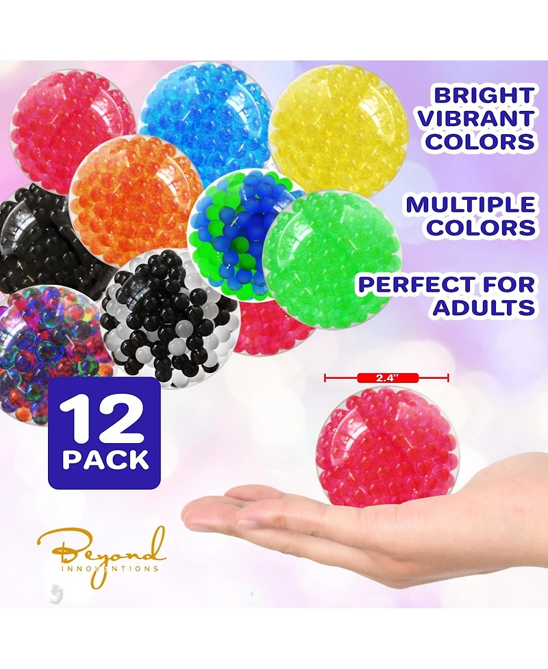 Beyond Innoventions Stress Balls Set – 12 Pack – Fidget Toys for Adults & Kids, Squishy Sensory Balls for Anxiety, Autism, Adhd & Stress