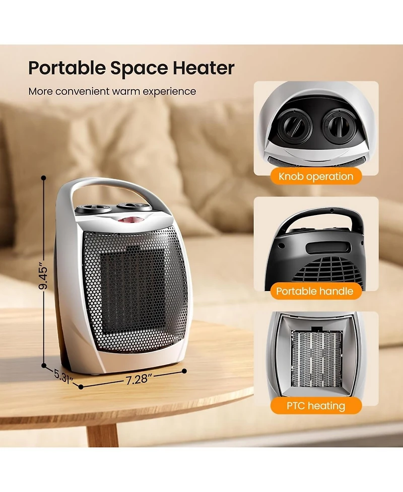 Cowsar Small Electric Space Heater Ceramic Space Heater,Portable Heater Fan for Office with Adjustable Thermostat and Overheat Protection