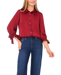 CeCe Women's 3/4-Sleeve Tie Cuffs Button-Down Blouse