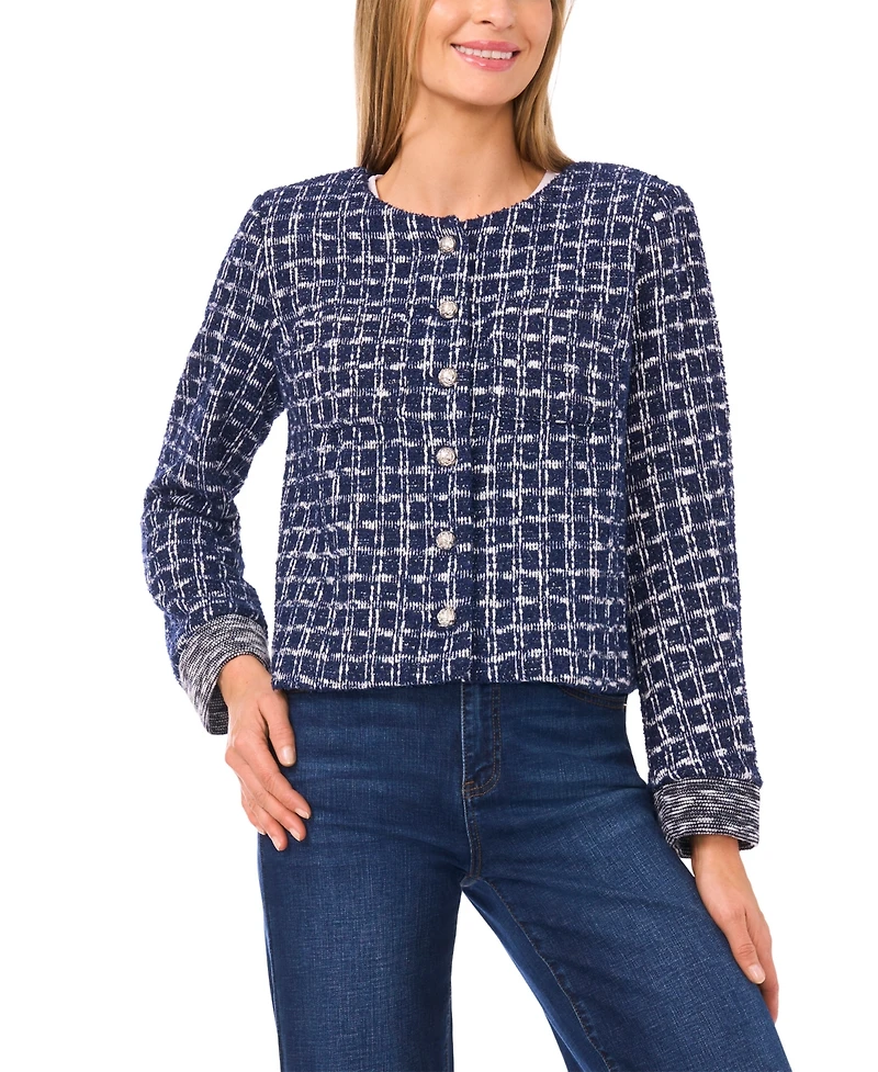 CeCe Women's Collarless Crew Neck Long Sleeve Jacket
