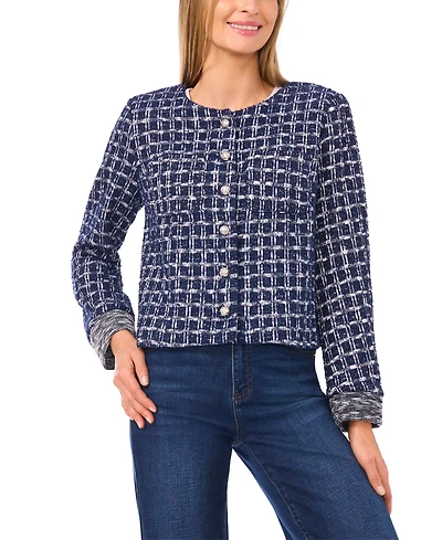 CeCe Women's Collarless Crew Neck Long Sleeve Jacket