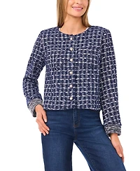 CeCe Women's Collarless Crew Neck Long Sleeve Jacket