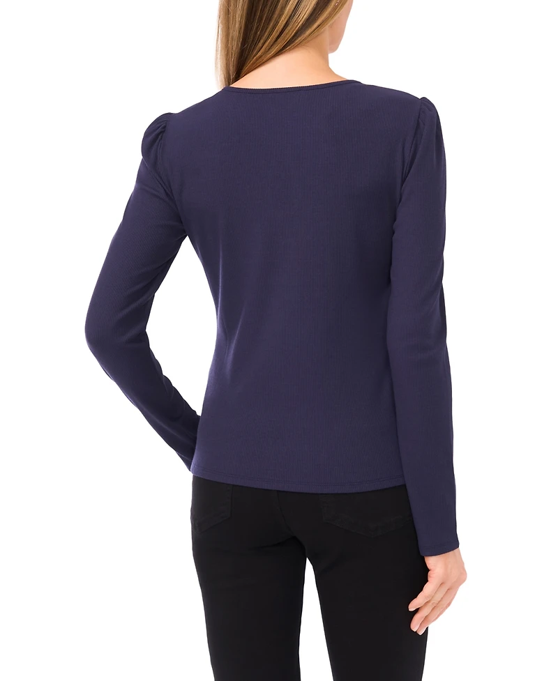 CeCe Women's Long Sleeve Front Keyhole Top