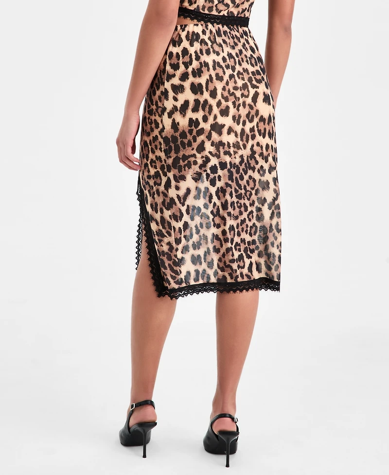 Bar Iii Women's Lace-Trim Animal Print Pencil Skirt, Macy's Exclusive