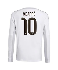 Adidas Big Boys and Girls Kylian Mbappe White Real Madrid 2025/26 Home Replica Long Sleeve Player Jersey