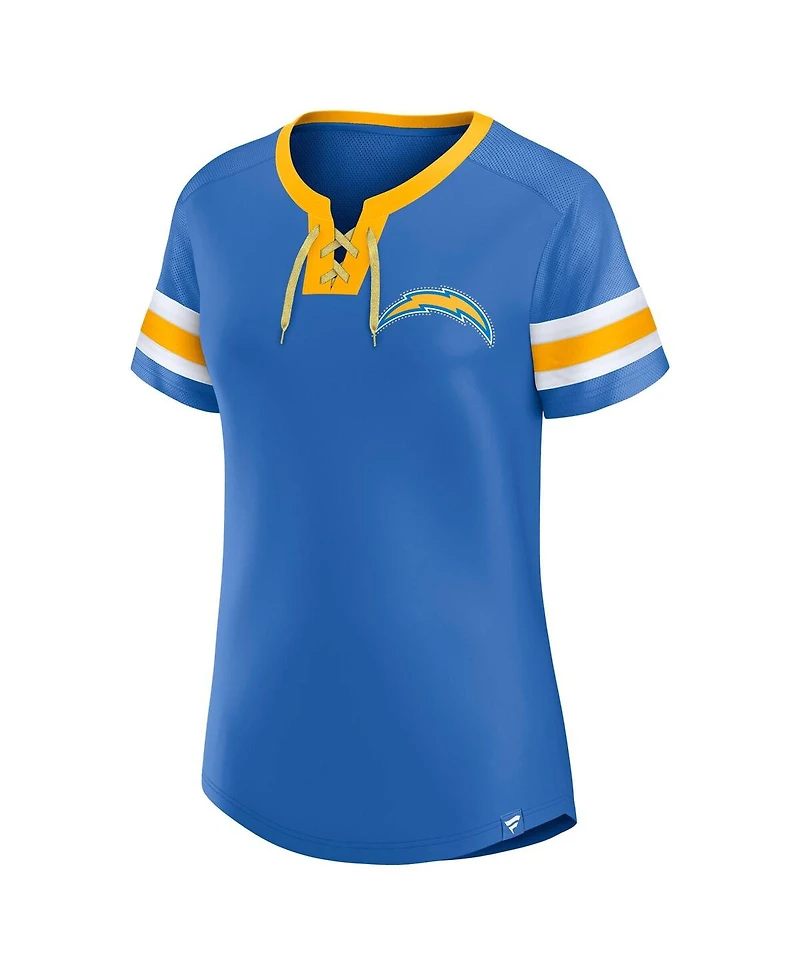 Fanatics Women's Powder Blue Los Angeles Chargers Lace-Up Bling T-Shirt