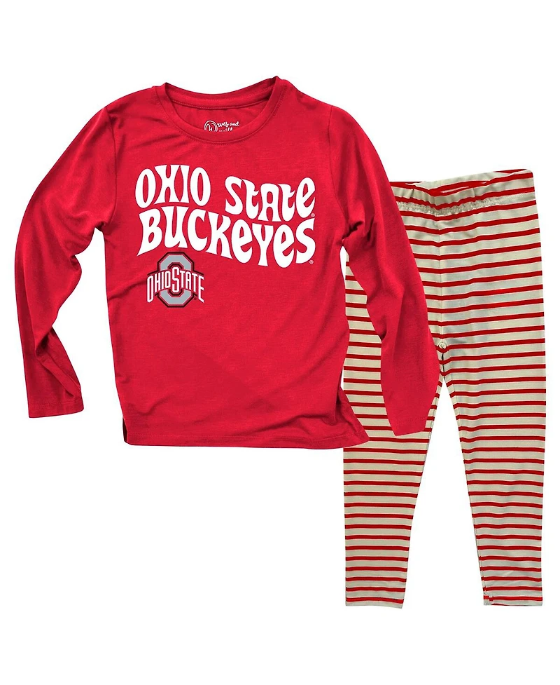 Wes & Willy Baby Boys and Girls 2-Piece Ohio State Buckeyes Long Sleeve Top and Striped Tri-Blend Leggings Set