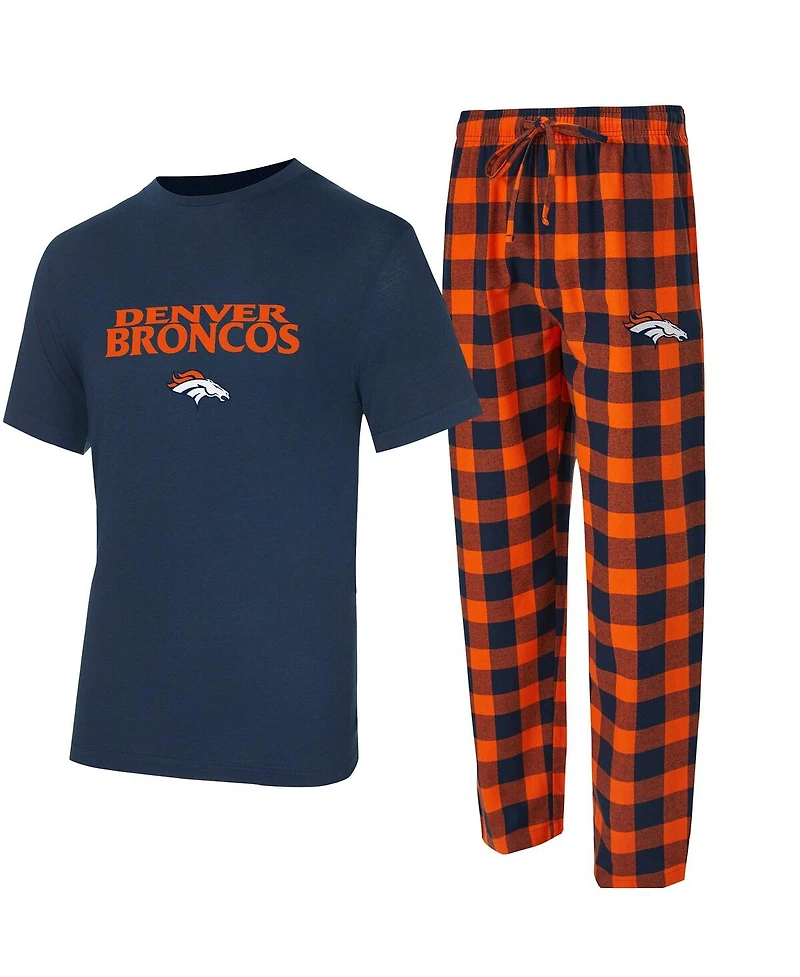 Concepts Sport Men's 2-Piece Navy/Orange Denver Broncos Avondale T-Shirt and Flannel Pants Set