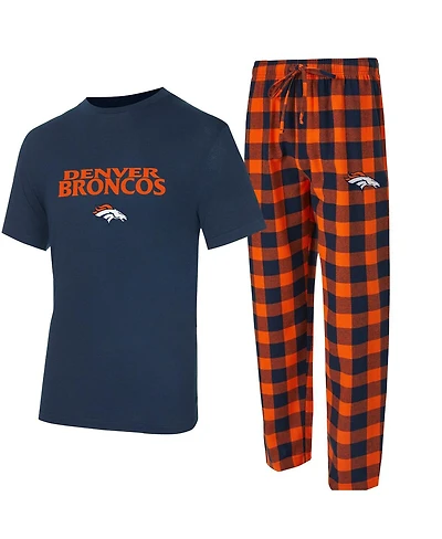 Concepts Sport Men's 2-Piece Navy/Orange Denver Broncos Avondale T-Shirt and Flannel Pants Set