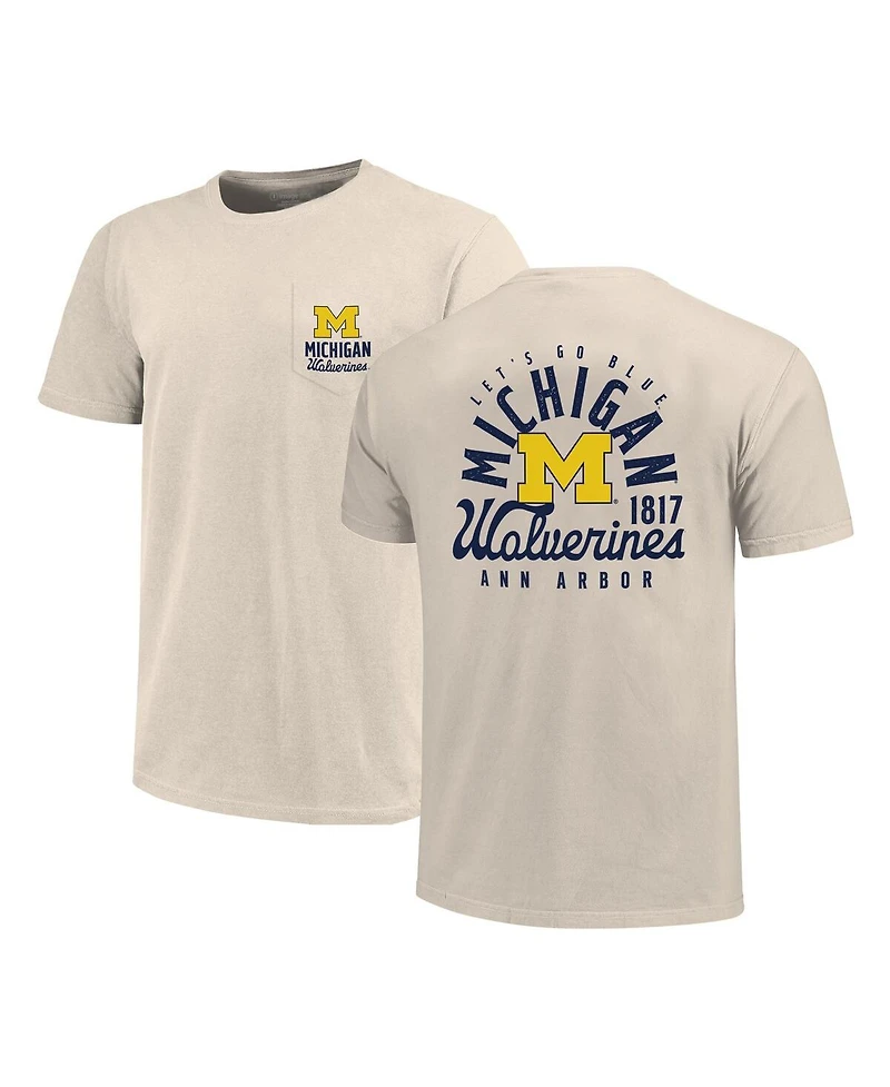 Image One Men's Cream Michigan Wolverines Big Tall Mascot Overlay Essential Pocket T-Shirt
