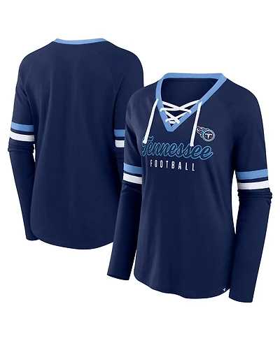 Fanatics Women's Navy Tennessee Titans Won and Done Lace-Up Long Sleeve Fashion Top