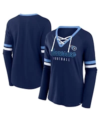 Fanatics Women's Navy Tennessee Titans Won and Done Lace-Up Long Sleeve Fashion Top