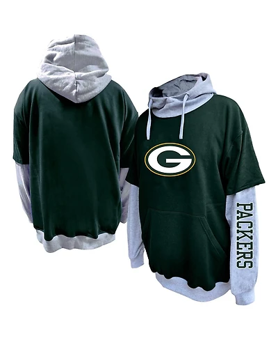 Profile Men's Green/Heather Gray Green Bay Packers Big Tall Twofer Pullover Hoodie
