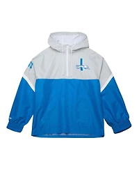 Mitchell & Ness Men's Silver/Blue Detroit Lions Tie Breaker Vintage Logo Lightweight Anorak Half-Zip Windbreaker Jacket