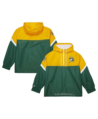 Mitchell & Ness Men's Gold/Green Green Bay Packers Tie Breaker Vintage Logo Lightweight Anorak Half-Zip Windbreaker Jacket
