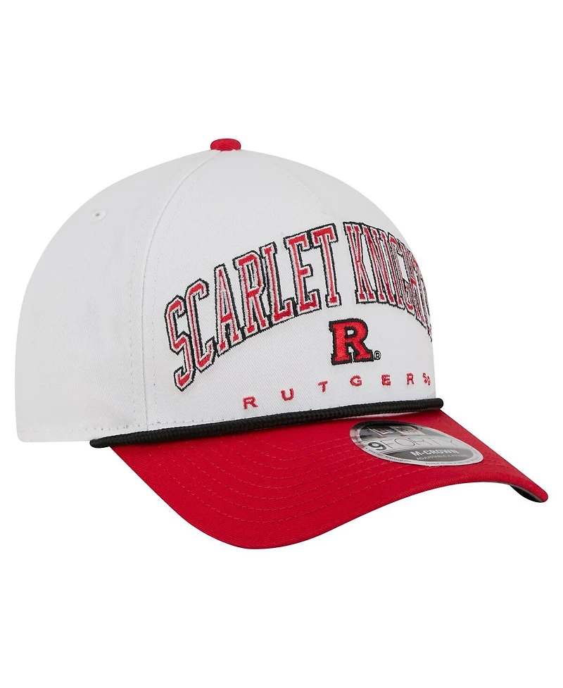 New Era Men's White/Scarlet Rutgers Scarlet Knights Arch Two-Tone Rope 9FORTY A-Frame M-Crown Adjustable Hat