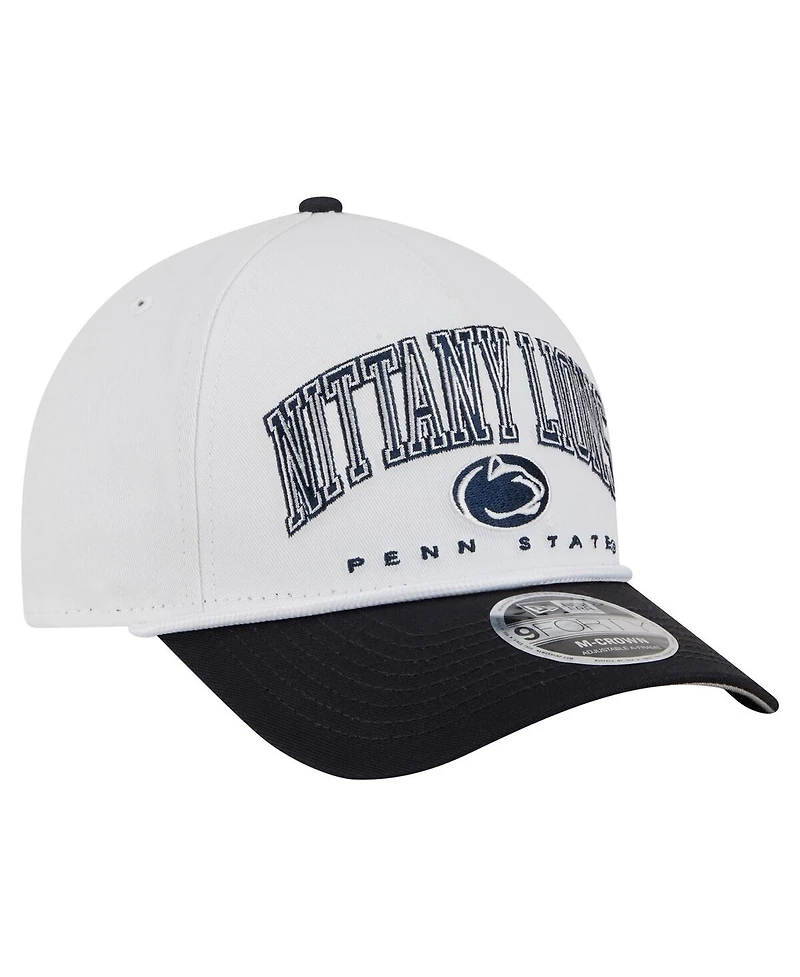 New Era Men's White/Navy Penn State Nittany Lions Arch Two-Tone Rope 9FORTY A-Frame M-Crown Adjustable Hat