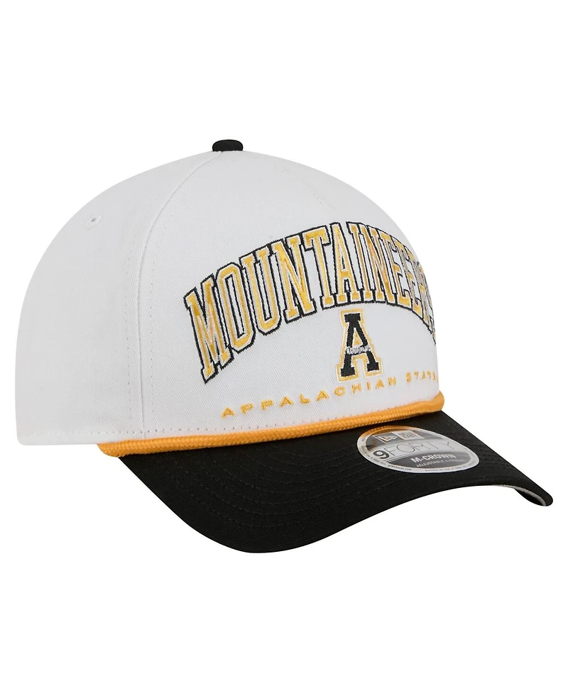 New Era Men's White/Black Appalachian State Mountaineers Arch Two-Tone Rope 9FORTY A-Frame M-Crown Adjustable Hat