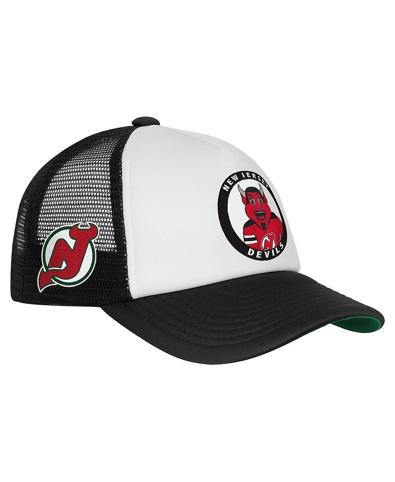 Mitchell & Ness Big Boys and Girls White New Jersey Devils Mascot Adjustable Trucker Hat