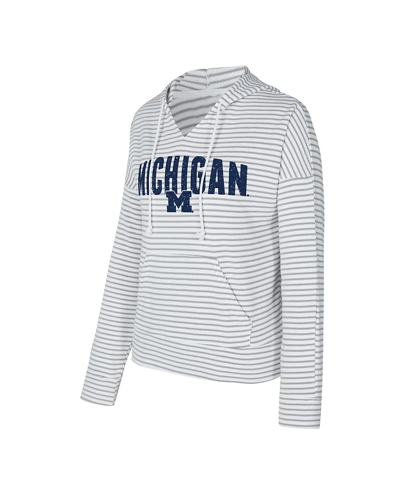 Concepts Sport Men's White/Gray Michigan Wolverines French Terry Striped V-Neck Pullover Hoodie