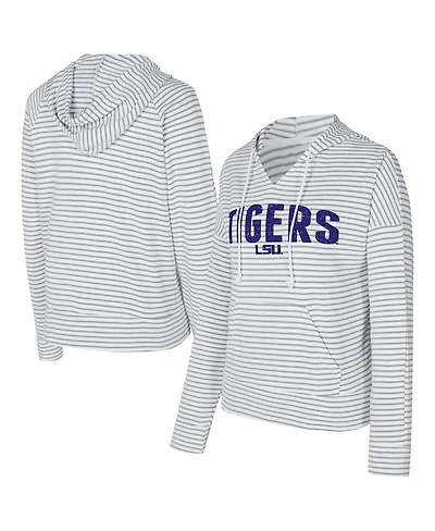 Concepts Sport Men's White/Gray Lsu Tigers French Terry Striped V-Neck Pullover Hoodie
