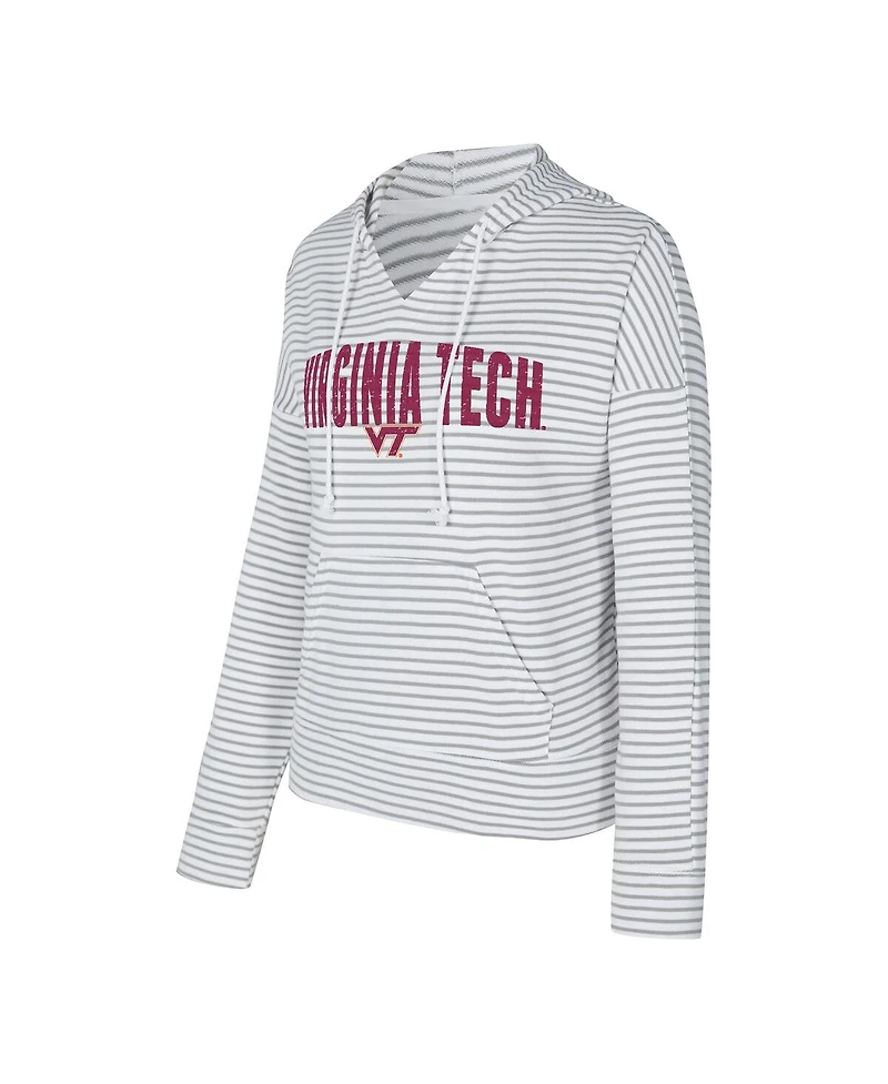 Concepts Sport Men's White/Gray Virginia Tech Hokies French Terry Striped V-Neck Pullover Hoodie