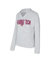 Concepts Sport Men's White/Gray Virginia Tech Hokies French Terry Striped V-Neck Pullover Hoodie