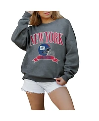 Gameday Couture Women's Charcoal New York Giants Oversized Seal The Deal Premium Fleece Drop Shoulder Pullover Sweatshirt