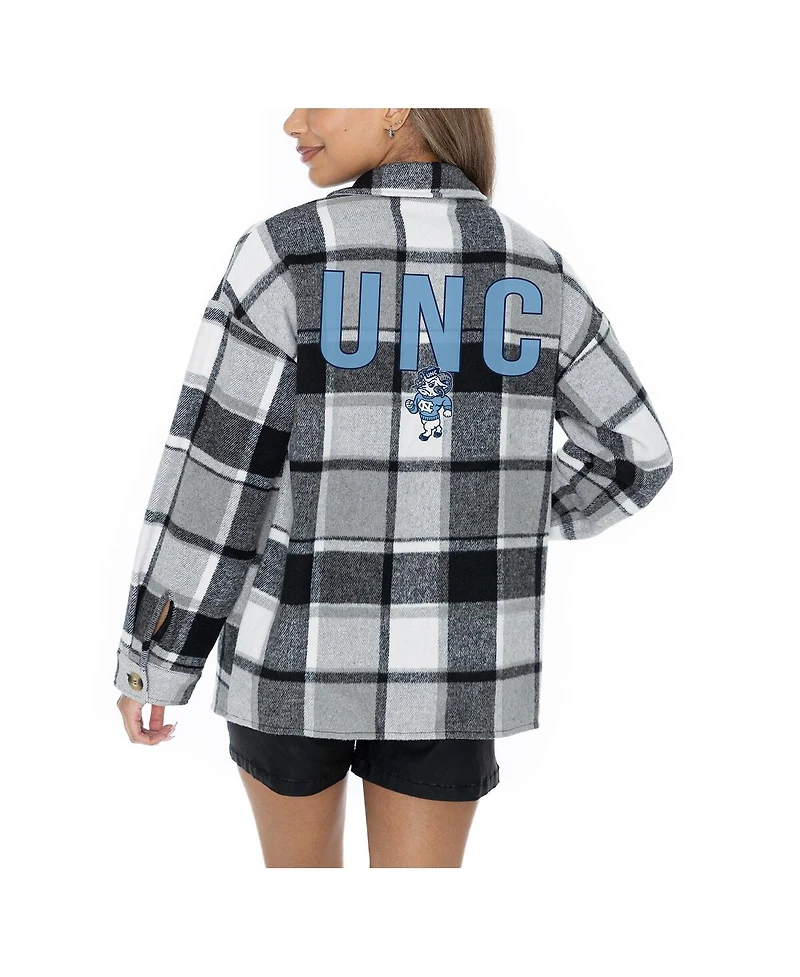 Gameday Couture Women's Grey North Carolina Tar Heels Long Sleeve Brushed Plaid Button-Up Overshirt Jacket