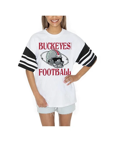 Gameday Couture Women's White Ohio State Buckeyes Starting Lineup Contrast Sporty Heritage Oversized T-Shirt