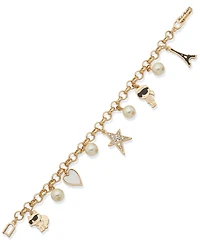 Karl Lagerfeld Paris Gold Imitation Pearl Charm Flex Bracelet