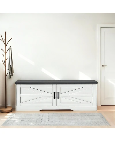 Streamdale Furniture Farmhouse Storage Bench with Padded Seat & Barn Doors
