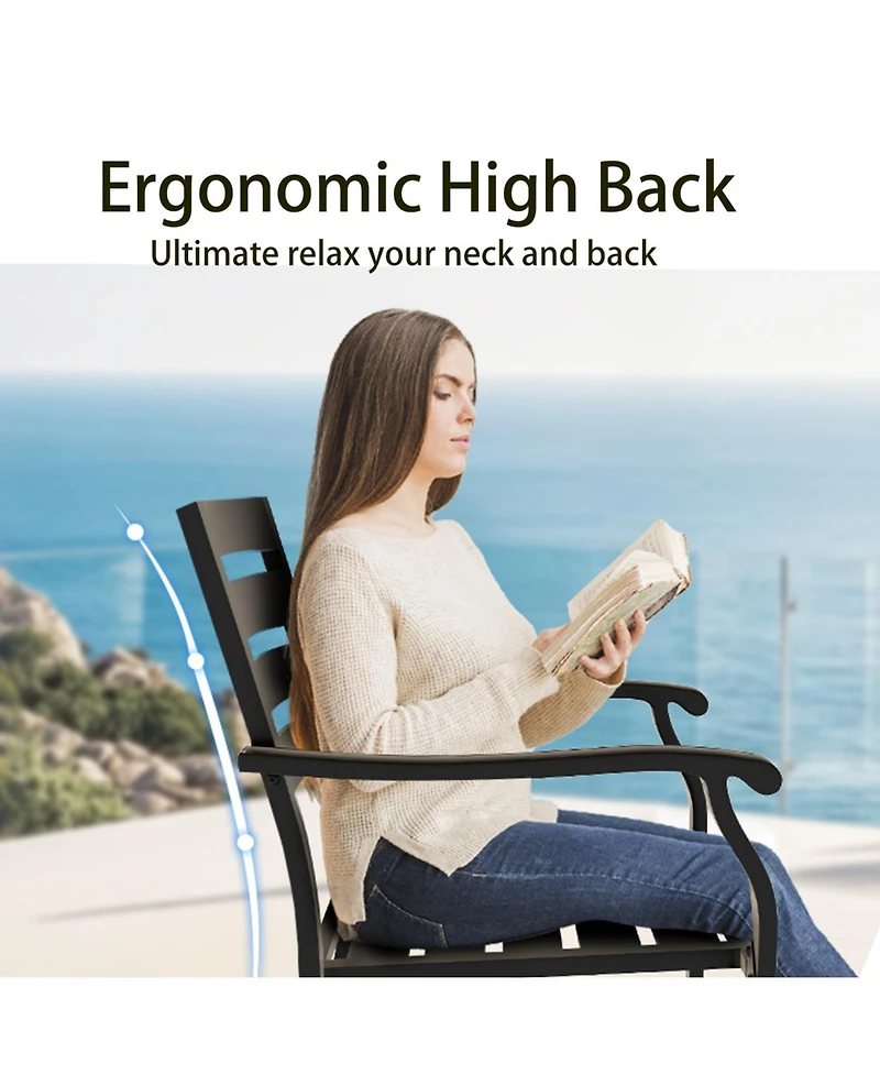 Streamdale Furniture Iron Terrace Dining Chairs - Set of 2, Black Metal Outdoor Chairs