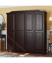 Palace Imports 100% Solid Wood Kyle 4-Door Wardrobe with Raised Panel Doors