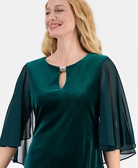 Connected Women's Capelet-Sleeve Stretch Velvet Sheath Dress