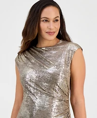Connected Petite Metallic Printed Cap Sleeve Gown